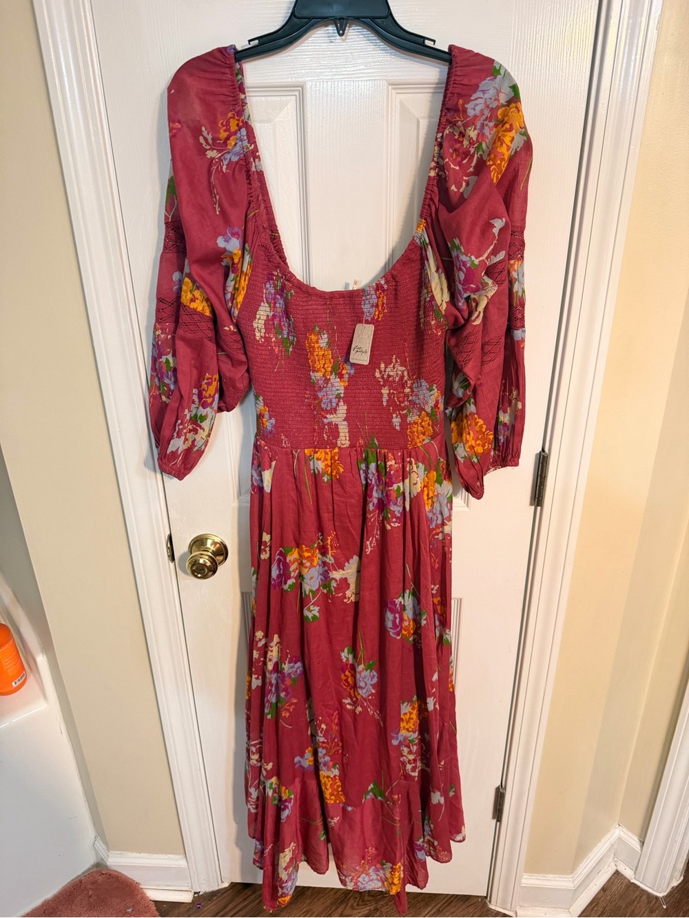 Free People Rose Red Floral High-Low Midi Dress